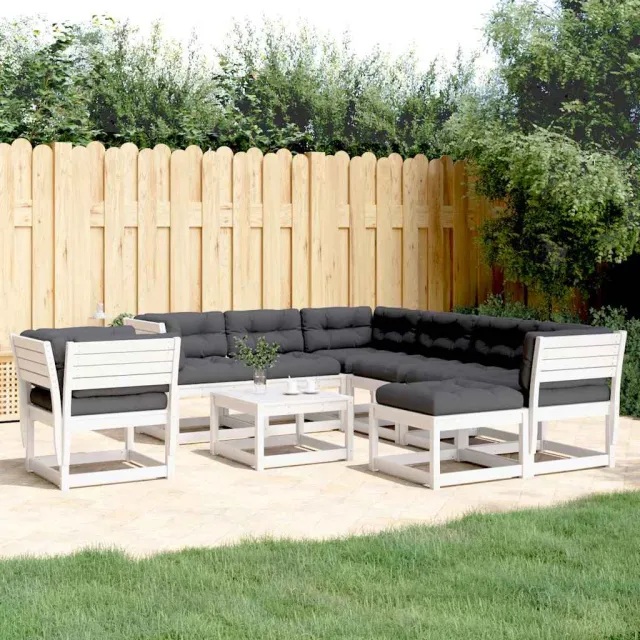 vidaXL 8-delige Loungeset met kussens massief grenenhout wit