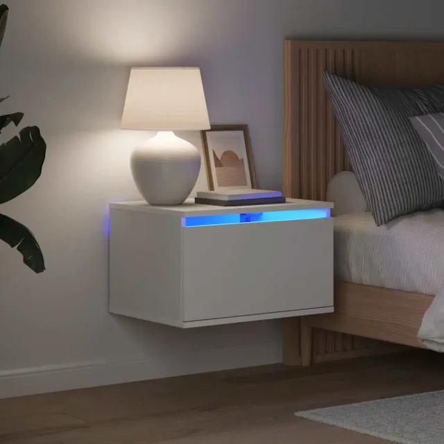 vidaXL Nachtkastje met LED-verlichting wandgemonteerd wit, foto 2