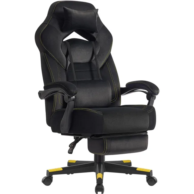 D&J Bureaustoel - Gamingstoel - Gamingstoel met voetsteun - Ergonomisch - Zwart - Draagvermogen 150kg