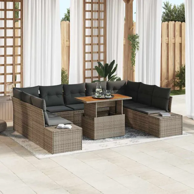 vidaXL Tuin Sofa Set 10 st Grijs Poly riet, foto 2