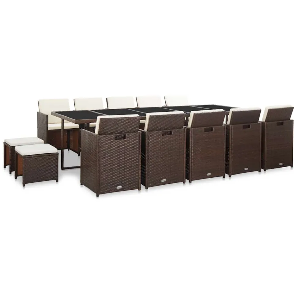 vidaXL 15-delige Tuinset met kussens poly rattan bruin
