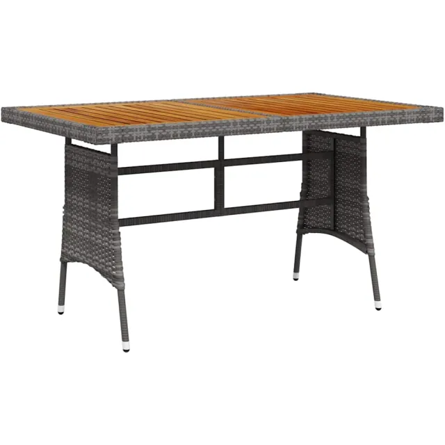 vidaXL Tuintafel 130x70x72 cm poly rattan en massief acaciahout grijs, foto 2