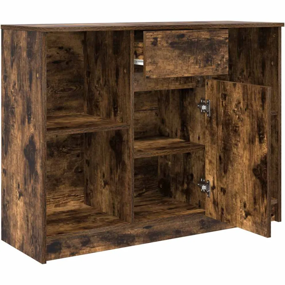 vidaXL Dressoir met lade 101x35x76 cm spaanplaat gerookt eikenkleurig, foto 4