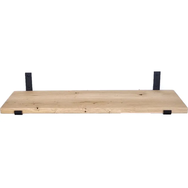 GoudmetHout Wandplank Industrieel - 140 x 30 cm Muurplank - Eiken Hout - Decoratie Wandrek & Boekenrek - Hangplank Keuken - Wall Shelf + 2 Mat Zwarte Plankdragers van Staal Licht eiken, mat zwart - 30 cm
