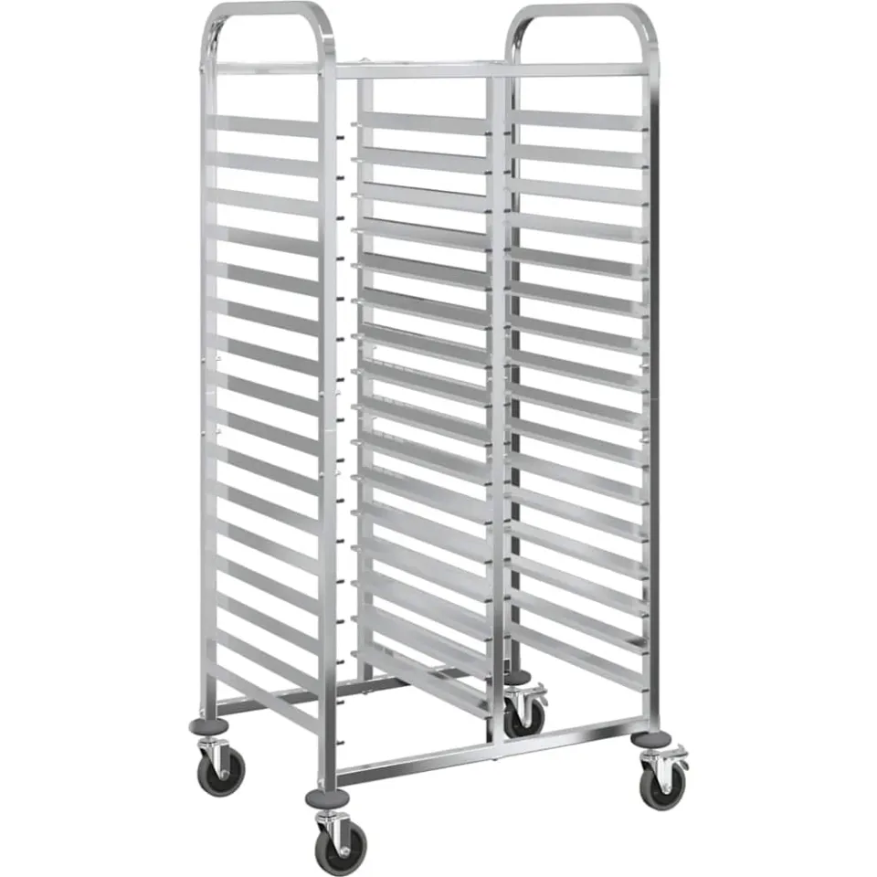 vidaXL Dienbladenwagen met 32 GN-bakken 75x55x162,5 cm roestvrij staal Zilver