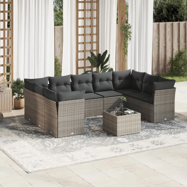 vidaXL 10-delige Loungeset met kussens poly rattan grijs, foto 2