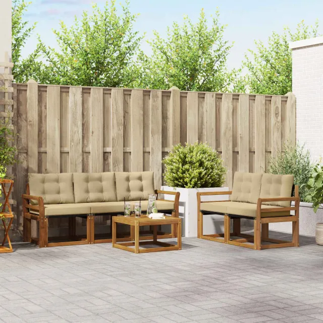 vidaXL Buiten bankenset 6 st 5-zits Natuurlijk en Beige