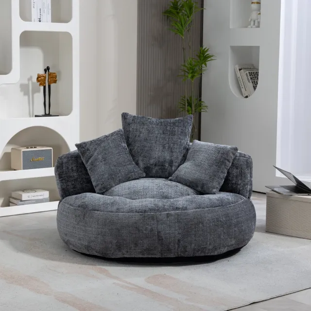 WUVRIE Zitzakstoel 108x108x52 cm - Hoge rugleuning, armleuningen en 3 kussens - Grijs