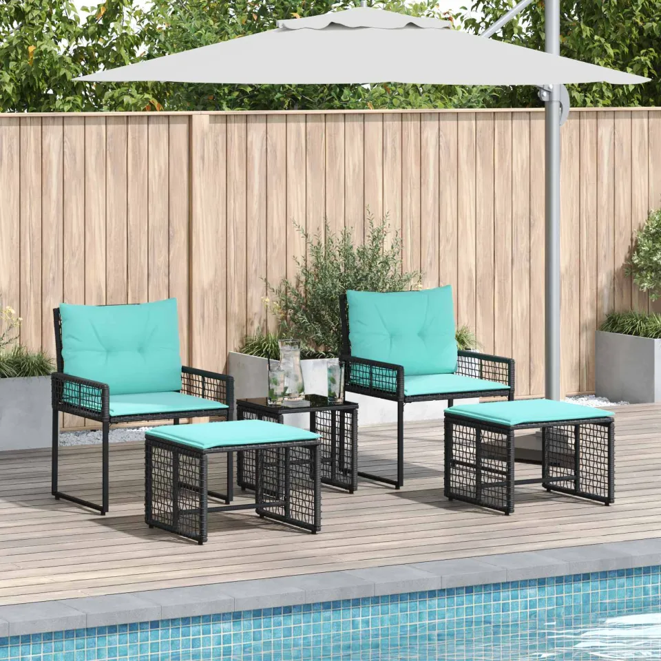 vidaXL Buitenmeubelset 5 st Zwart en Turquoise, foto 3