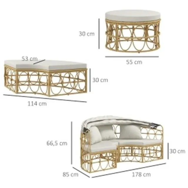 YYchan loungeset voor buiten - 2 personen - met kussens - wit - 178 x 85 x 66,5 cm