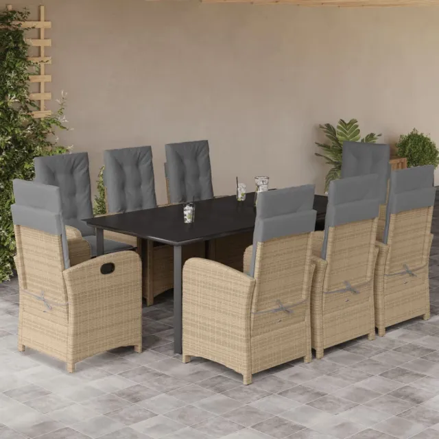 vidaXL 9-delige Tuinset met kussens poly rattan gemengd beige, foto 2