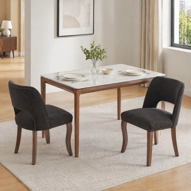 MEUNIQ set van 2 eetkamerstoelen zwart, gestoffeerde dining chairs met opengewerkte rugleuning, houten poten en klassieke uitstraling voor eetkamer of keuken Black