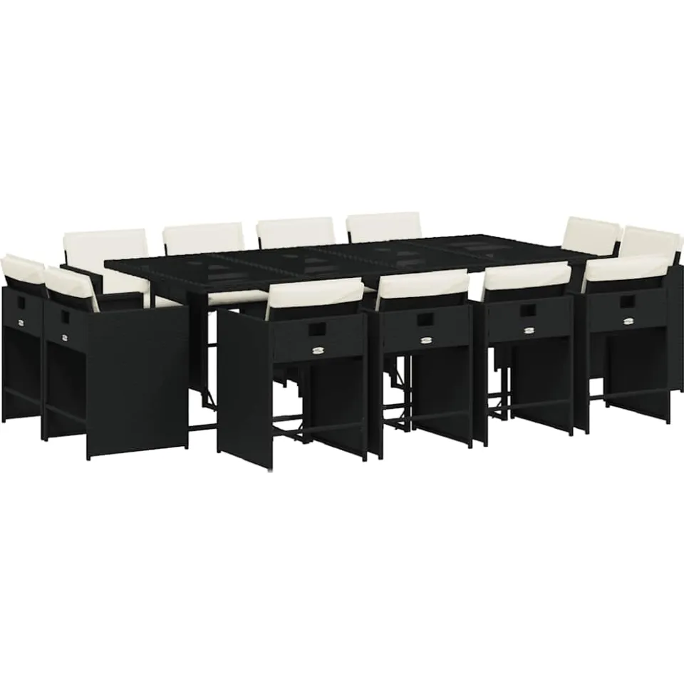 vidaXL 13-delige Tuinset met kussens poly rattan zwart, foto 3