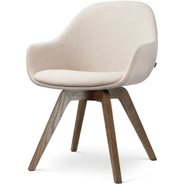 Nolon Noor-Mae draaibare eetkamerstoel beige - walnoot houten onderstel