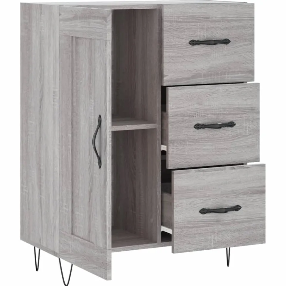 vidaXL Dressoir 69,5x34x90 cm bewerkt hout grijs sonoma eikenkleurig, foto 4