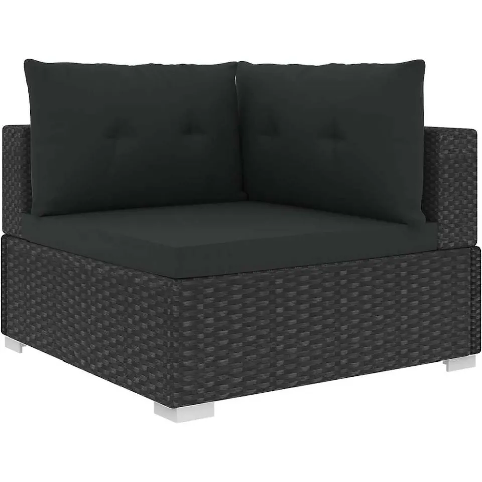 vidaXL 10-delige Loungeset met kussens poly rattan zwart