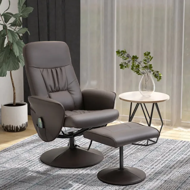 COVREO Relaxfauteuil 76x81x105 cm bruin, kunstleer met hocker en massage