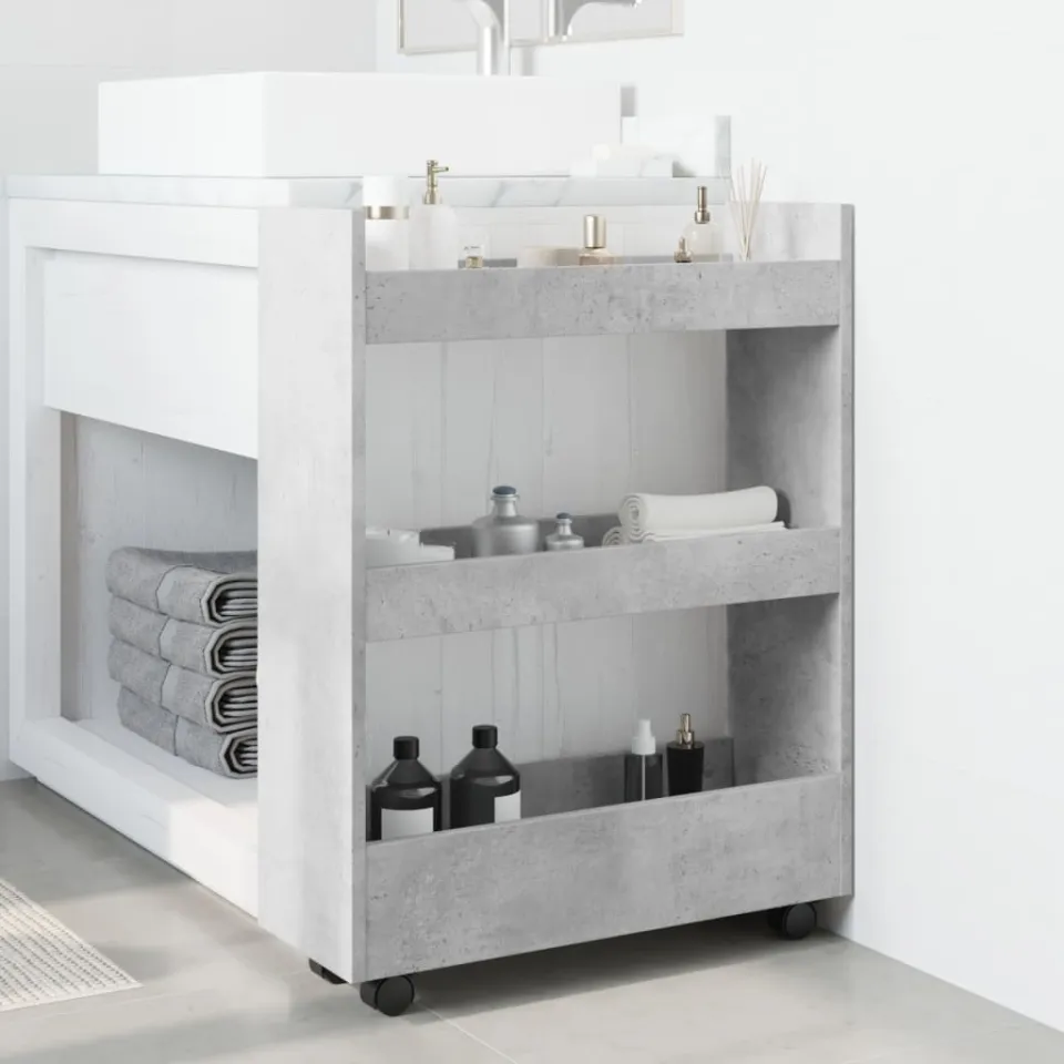 vidaXL Opbergtrolley smal 3-laags bewerkt hout betongrijs grijs, foto 2