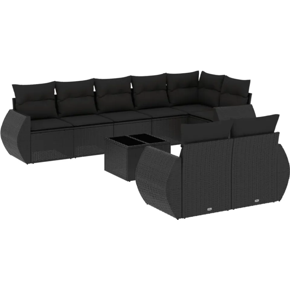 vidaXL 9-delige Loungeset met kussens poly rattan zwart
