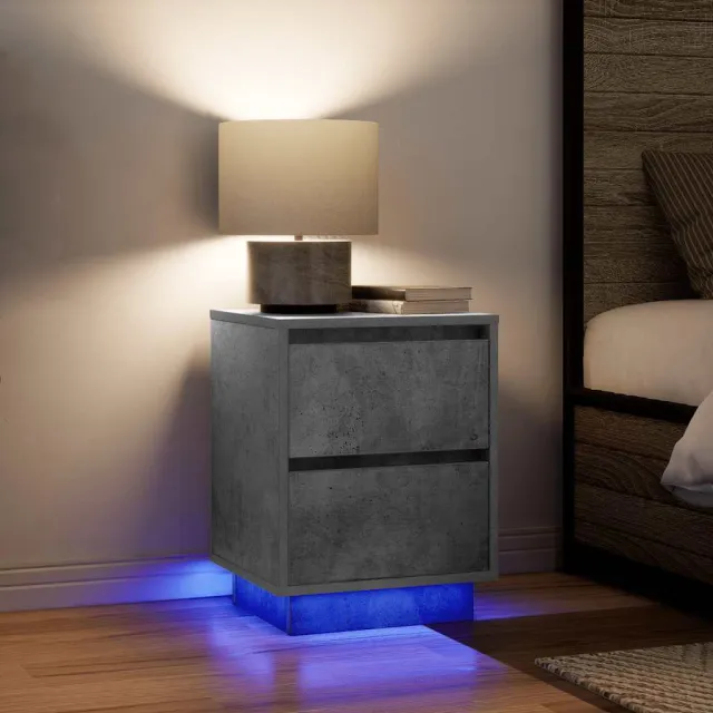 vidaXL Nachtkastjes met LED-verlichting 2 st 38x34x50 cm betongrijs grijs, foto 2
