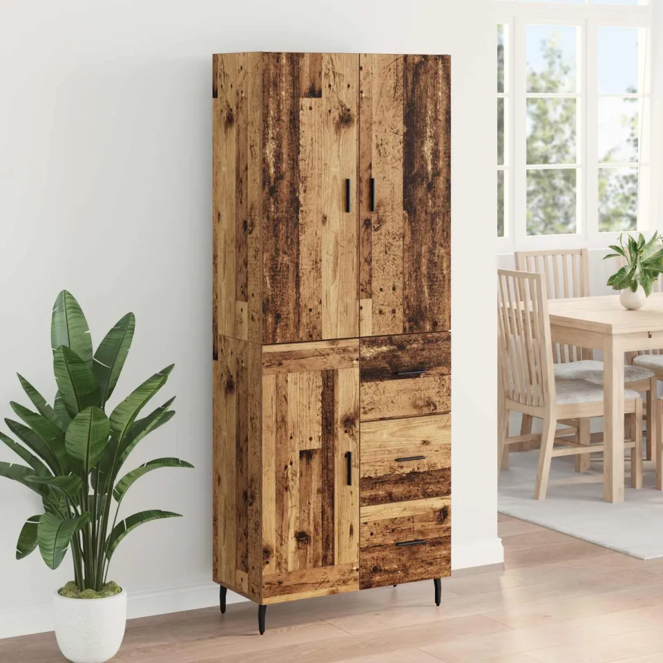vidaXL Hoge kast 2 st Oud Hout 69,5 x 34 x 180 cm Bewerkt hout bruin, foto 3
