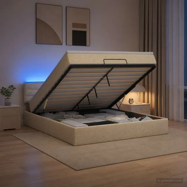 vidaXL Ottoman Bed met Matrassen en LED Crèmekleurig 140 x 200 cm Stof