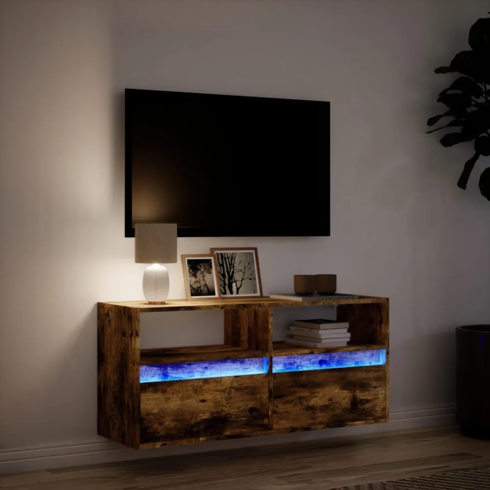 vidaXL Tv-wandmeubel met LED-verlichting 100x31x45 cm gerookt eiken, foto 4
