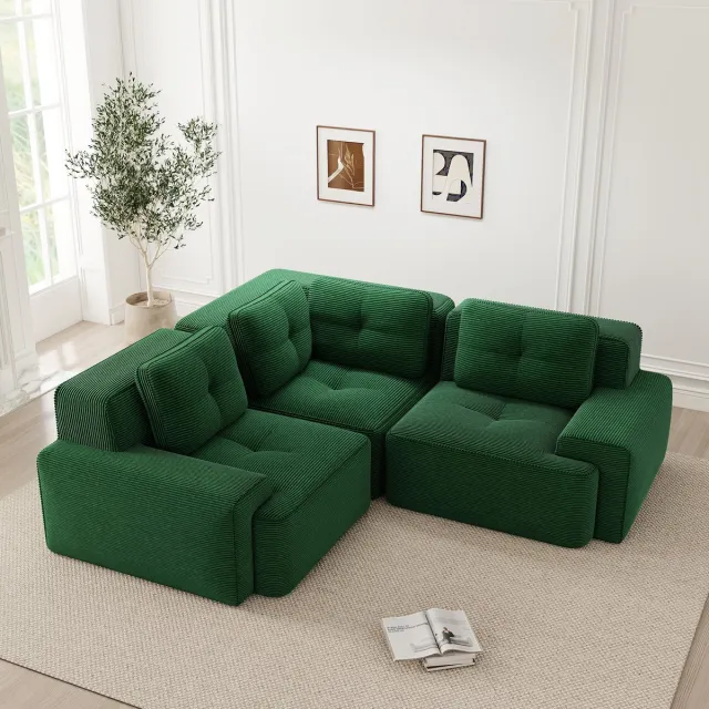 Wishdor Modulaire Hoekbank - Frameloos En Antislip - Modern - Voor Woonkamer - Ribstof - Groen
