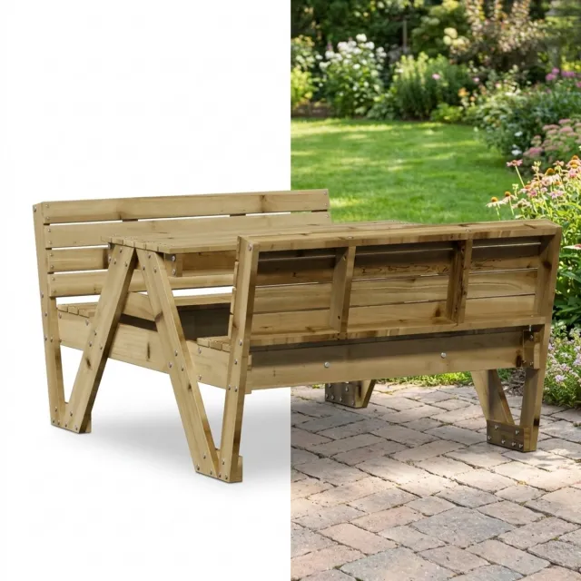 GranMaison Picknicktafel - Kinderen - Tuintafel - Multifunctionele Picknick tafel - Speeltafel - Geschikt voor Buiten - Geïmpregneerd hout Natuurlijk hout