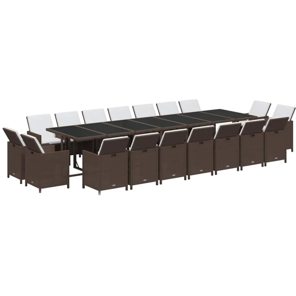 vidaXL 19-delige Tuinset met kussens poly rattan bruin