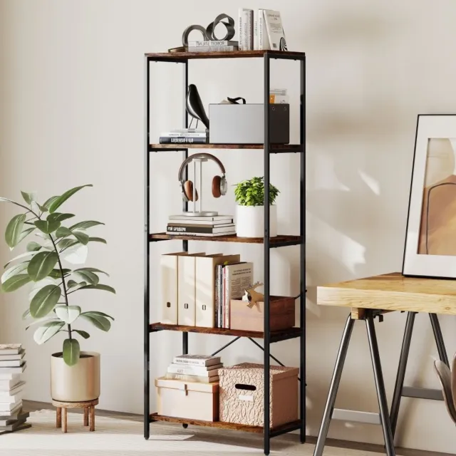 MODFU Boekenkast-5-Laags-Metaal-Melamine-Industrieel-Rustic Brown-79X35X161 Cm