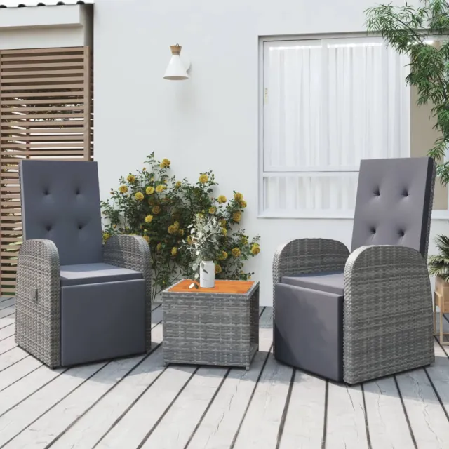 vidaXL 3-delige Loungeset poly rattan en massief acaciahout grijs, foto 2