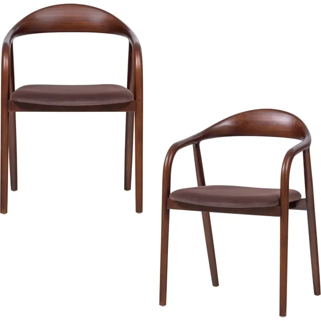 WOOOD Bran Eetkamerstoel Beukenhout Frame - Velvet - Bruin - Set van 2
