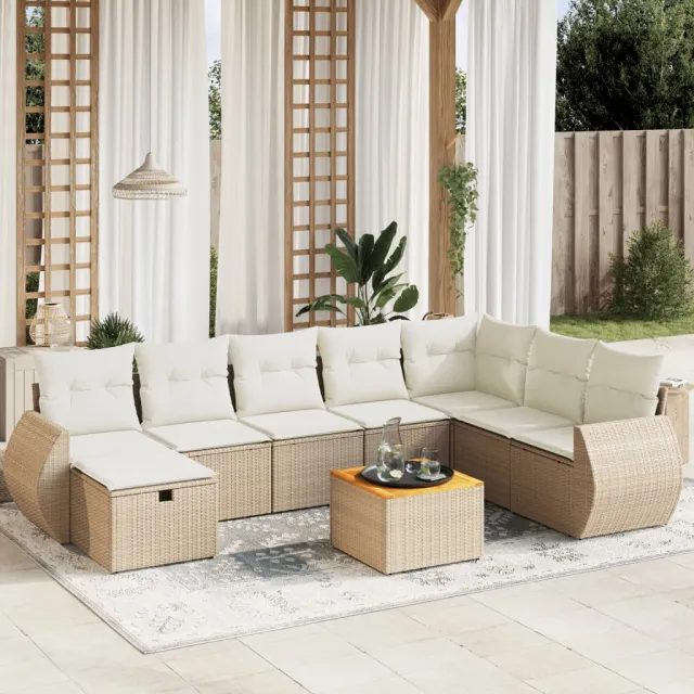 vidaXL 9-delige Loungeset met kussens poly rattan beige, foto 2