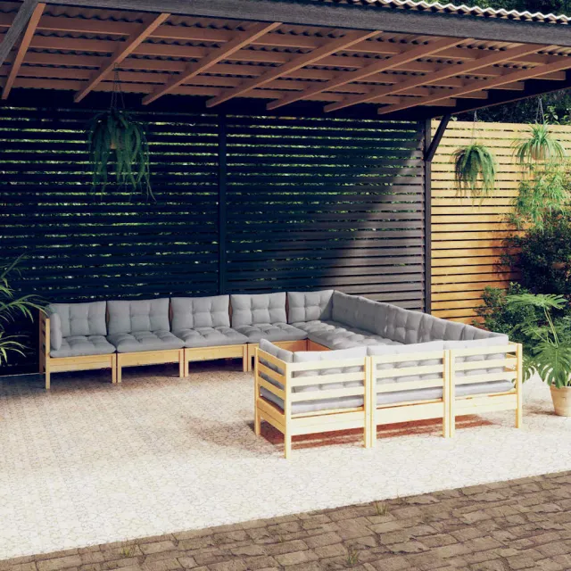 vidaXL 11-delige Loungeset met grijze kussens grenenhout grijs, foto 2