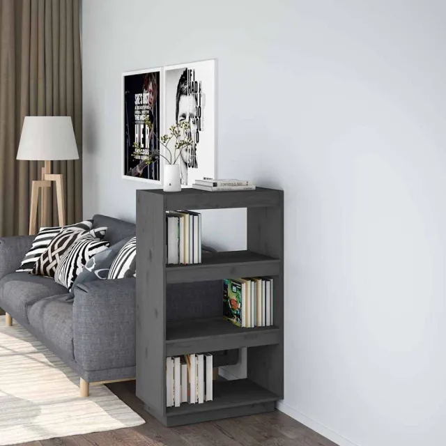 vidaXL Boekenkast/kamerscherm 60x35x103 cm massief grenenhout grijs, foto 2