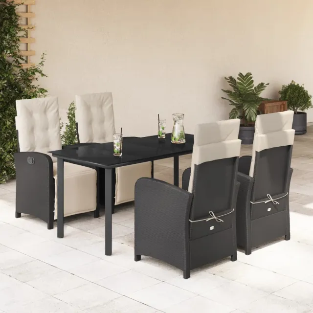vidaXL 5-delige Tuinset met kussens poly rattan zwart, foto 2