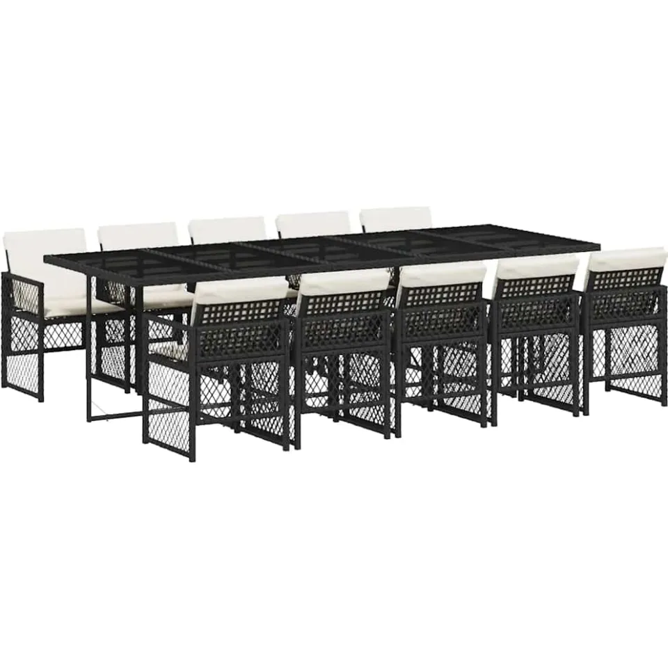 vidaXL 11-delige Tuinset met kussens poly rattan zwart