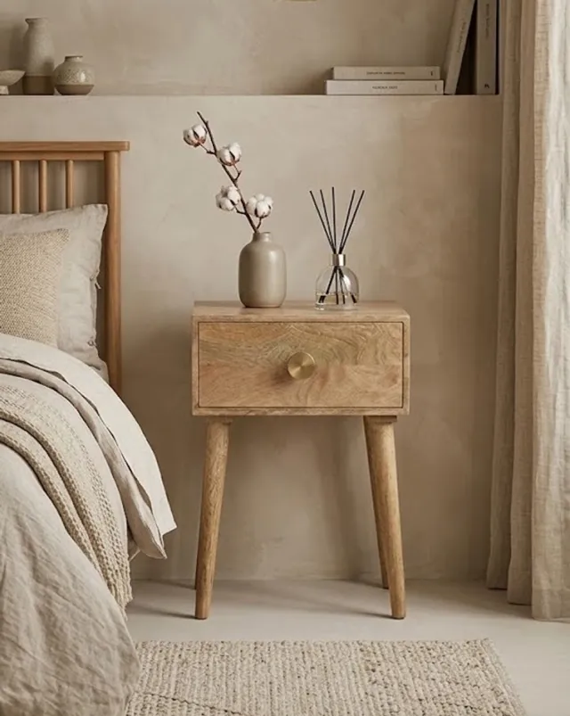 Fume Concept Mangohout Nachtkastje met Lade - Industrieel Nachttafeltje - Slaapkamer Kastje - Houten Bijzettafel - 44x33,5x53 cm Natural