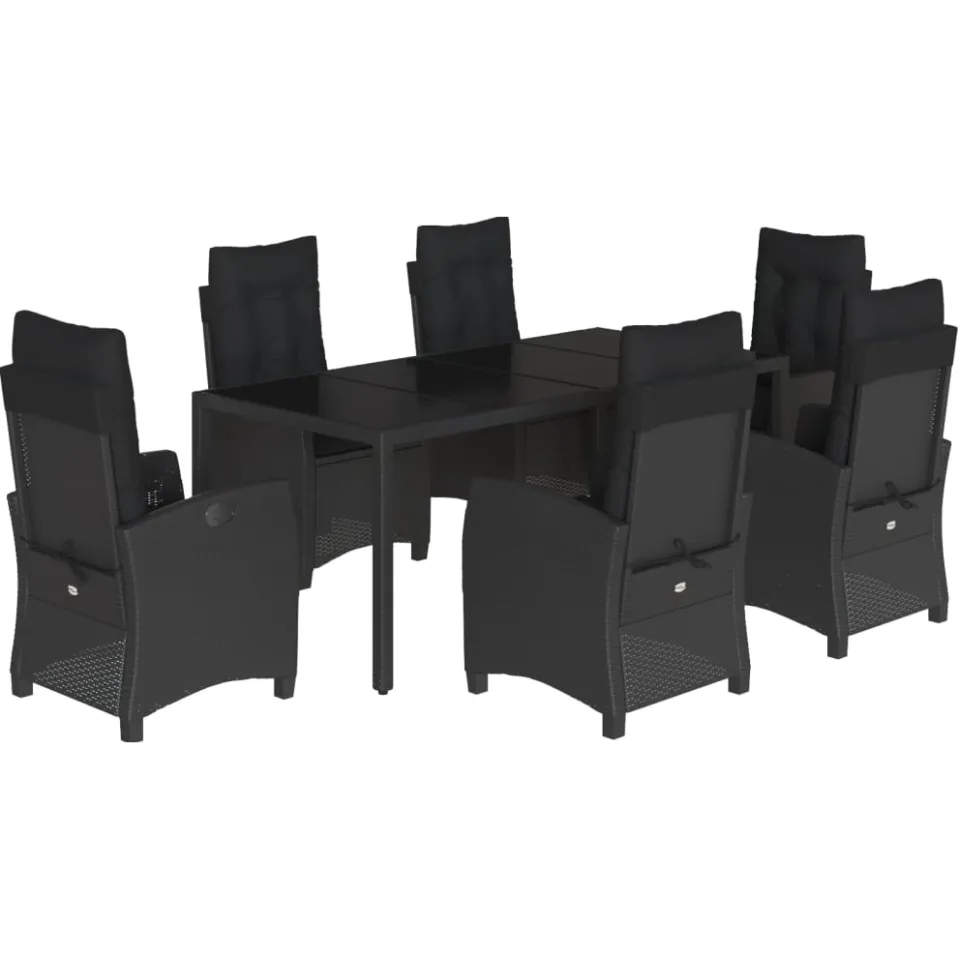 vidaXL 7-delige Tuinset met kussens poly rattan zwart