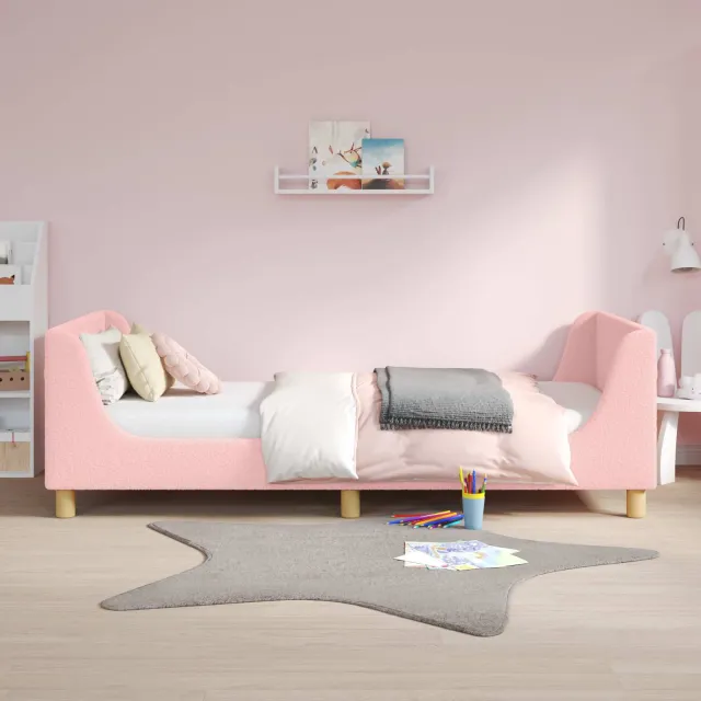 vidaXL Bedframe voor kinderen met hoofdbord Roze 90 x 190 cm Bouclé