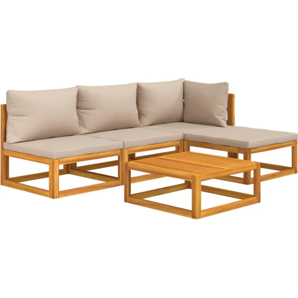 vidaXL 5-delige Loungeset met kussens massief hout taupe Bruin