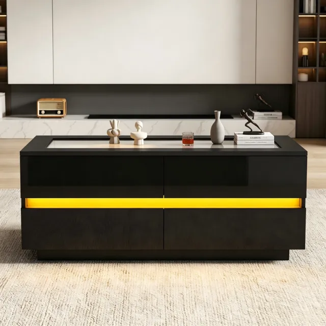 CHICFURN Salontafel - 4 lades - LED-verlichting - rechthoekig - zwart