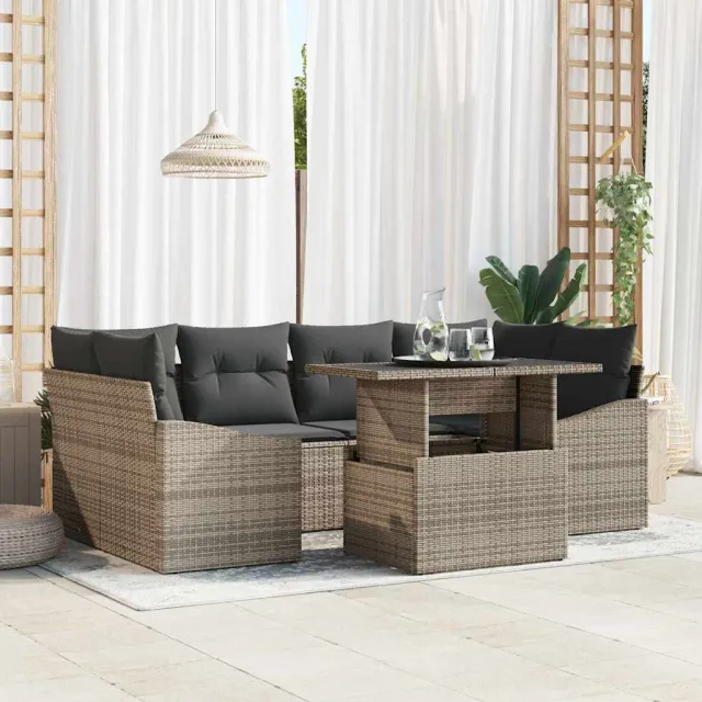 vidaXL Tuin Sofa Set 7 st Grijs poly rattan, foto 2