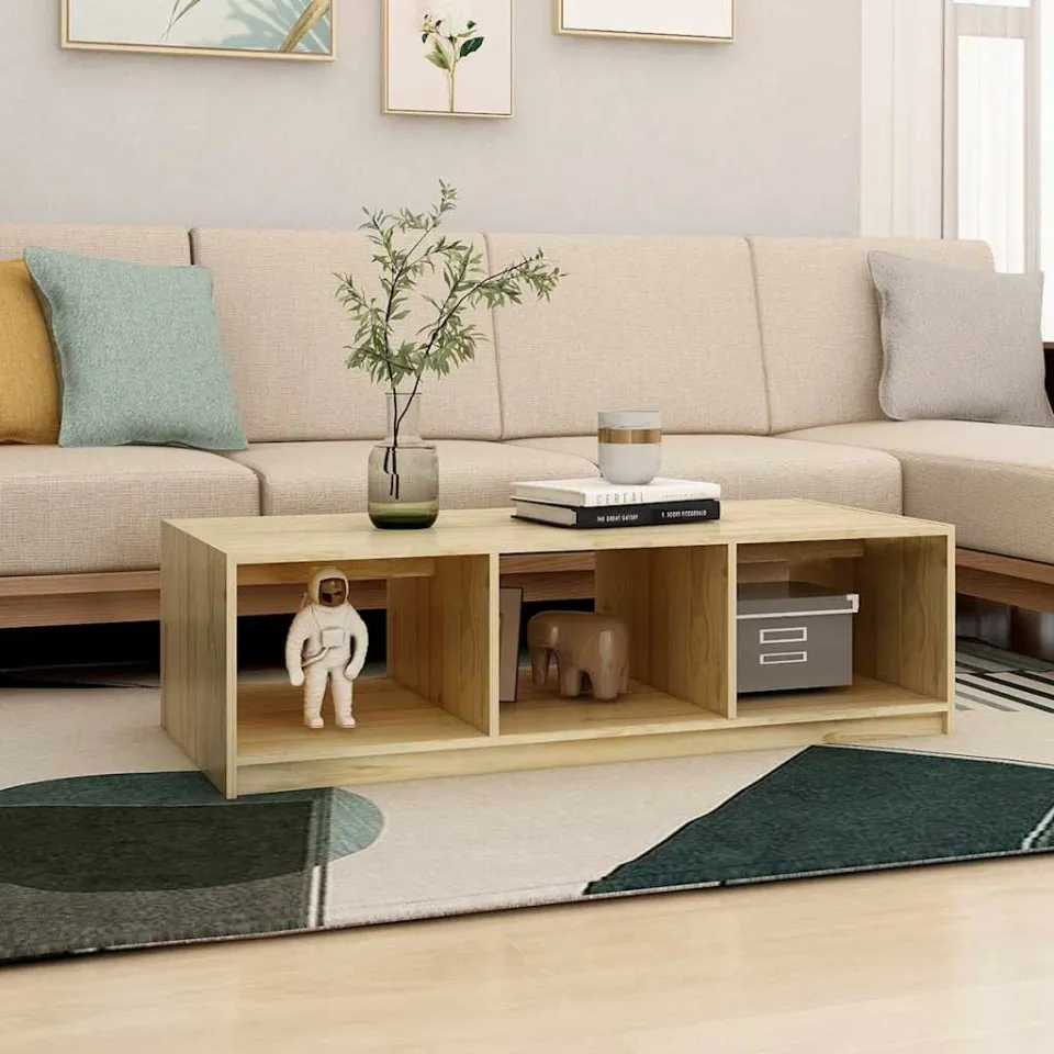 vidaXL Salontafel 110x50x34 cm massief vurenhout bruin, foto 2