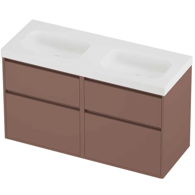 Proline Haga Badmeubelset Polystone Mezza 4 Laden 120x46x73 cm Mat White Beauty Blush Rosé Goud