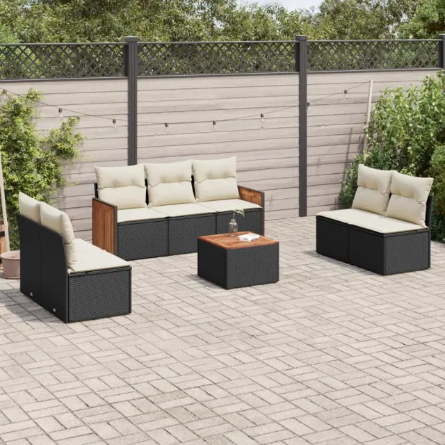 vidaXL 8-delige Loungeset met kussens poly rattan zwart, foto 2