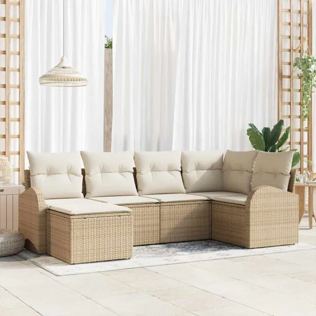 vidaXL Bankstel 6 st Beige en Wit poly rattan, foto 2