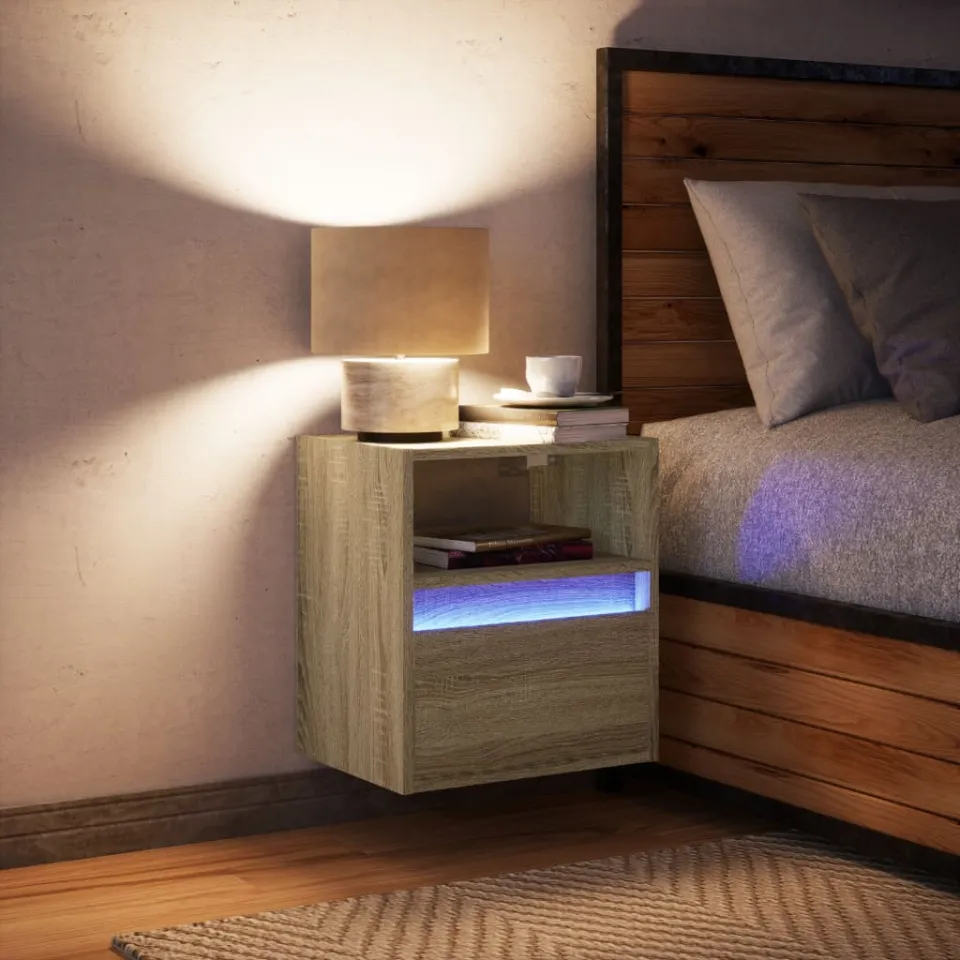 vidaXL Nachtkastje met LED's wandgemonteerd sonoma eikenkleurig, foto 2