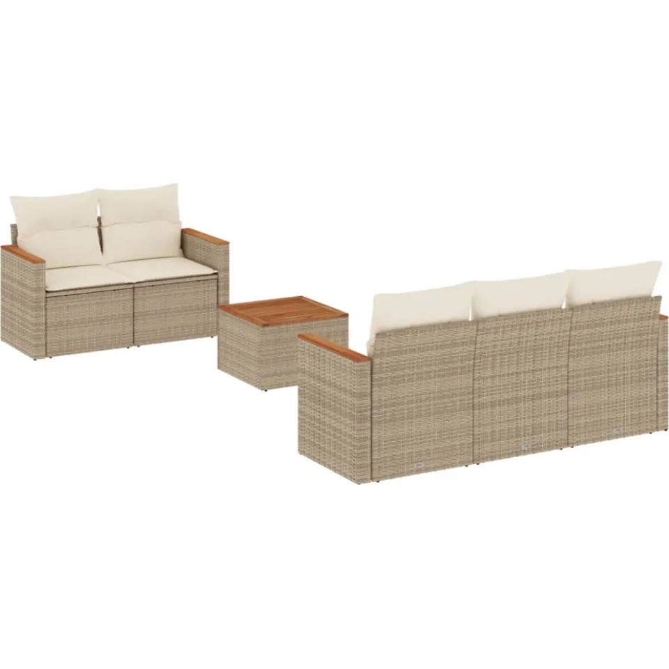 vidaXL 6-delige Loungeset met kussens poly rattan beige, foto 3